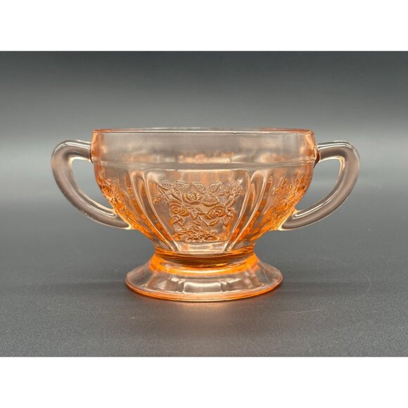 Vintage Federal Pink Depression Glass Sharon Cabbage Rose Open Sugar Bowl - Picture 1 of 8